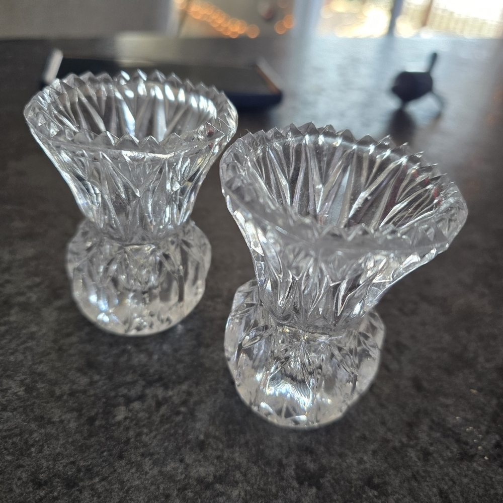 Princess House Lead Crystal Glass 3" Toothpick Holder Bud Vase Sawtooth Rim
